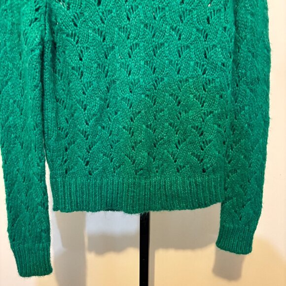 Maje Mohair Blend Green Crew Neck Crochet Long Sleeve Sweater - Picture 6 of 10